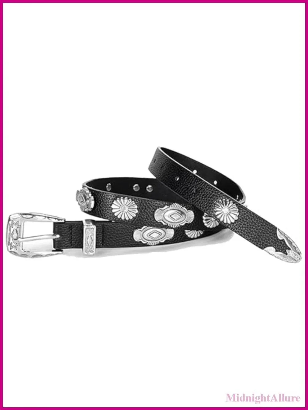Western Cowboy Faux-Leather Belt Oval-Disc Cowgirl Waist